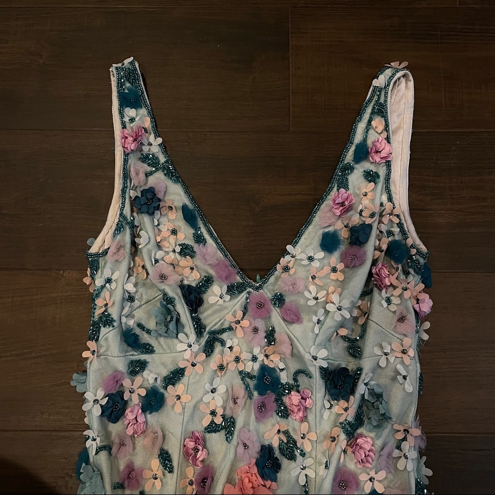 THEIA Floral Beaded Aquamarine Blue Purple Pink Dress 2 - Picture 3 of 5